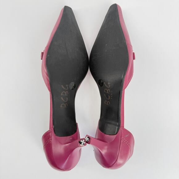 Vtg Y2K BCBG Pink Leather Heels Size 7.5 Kitten D'Orsay Pointy Toe Loafer Retro - Picture 6 of 8